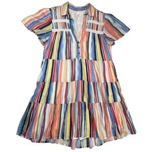Anthropologie Georgina Tiered Dress Women XSP Multicolor Striped Lace Trim Boho
